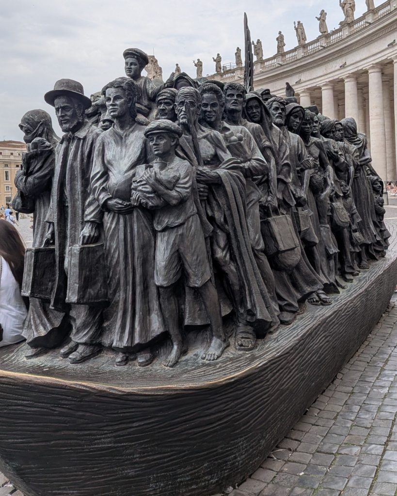 The ‘Angels unawares’ statue in St Peter's Square - a description is in the text above.